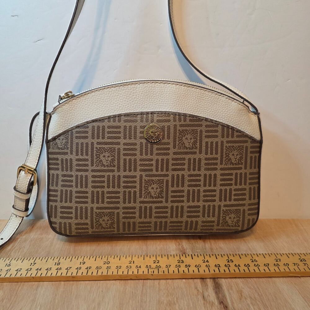 Anne Klein Tile Lion Logo Crossbody bag brown/tan geometric tile pattern